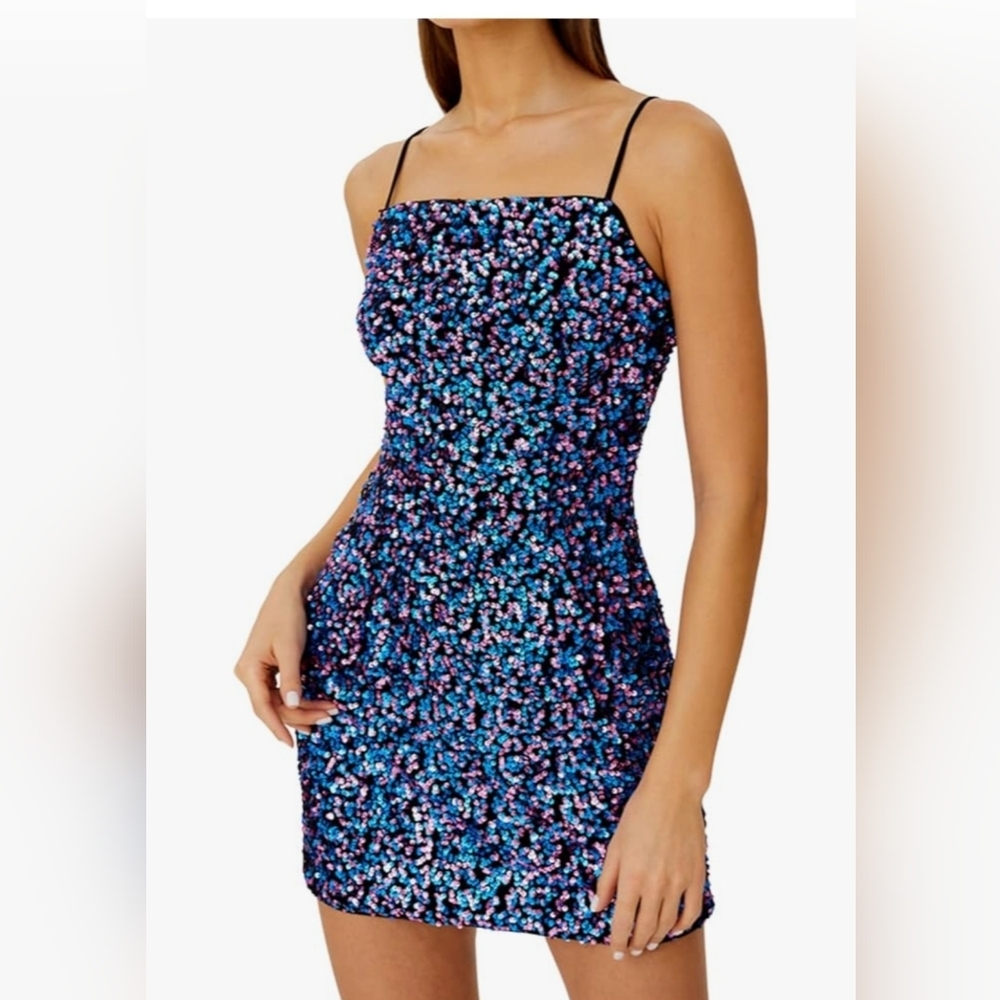 Multicolored Sequined Mini Bodycon Dress Black Purple Blue Sz Medium Nwot